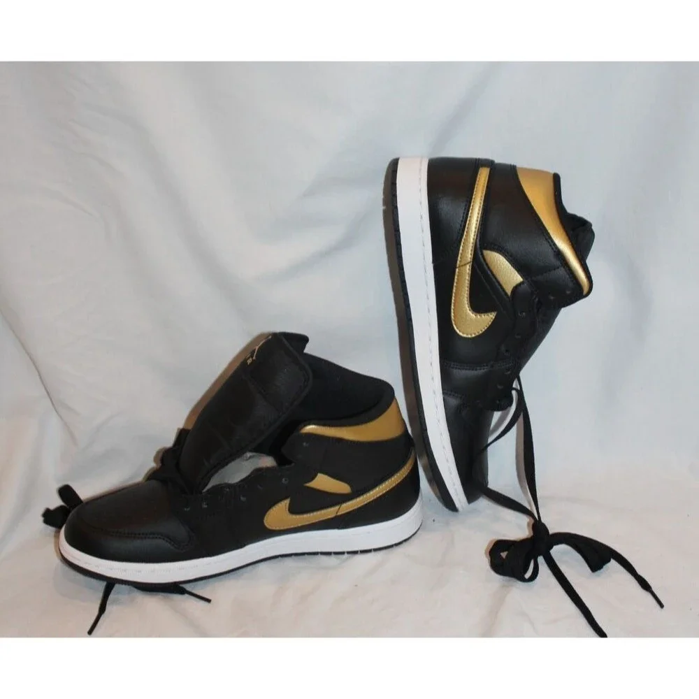 Air Jordan 1 Mid Black Metallic Gold Men's Athletic Shoes Sneakers NEW SZ 8
